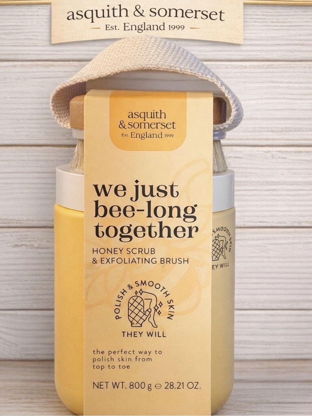 ASQUITH & SOMERSET ENGLAND Polish & Smooth HONEY Body Scrub W/Exfoliating Brush!